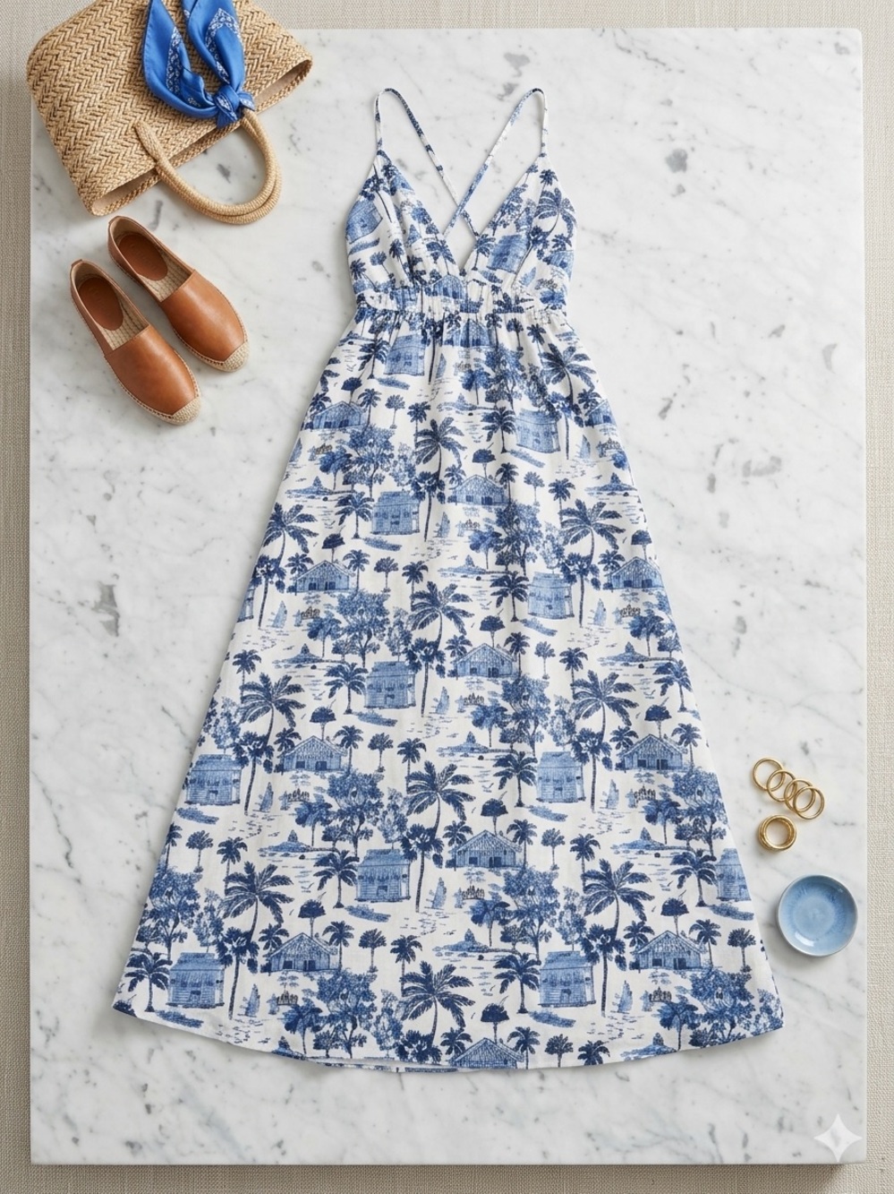 Vineyard Vines Tropical Print Blue and White Maxi Sundress size XS